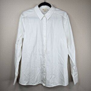 OPEN EDIT Oversized White Long Sleeve Button Up Front Shirt Women Size L